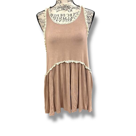 POL Size S Beckah Stretchy Jersey Lace Trim Babydoll Tank Top - Picture 1 of 6